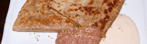 Kimchi Quesadillas w/ Warm Ginger Sauce & Cool Srirachi Sour Cream