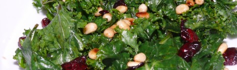 Delicious Kale Salad w/ Toasted Pine Nuts & Dried Cranberries