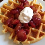 sour cream waffles with browned butter strawberries bananas